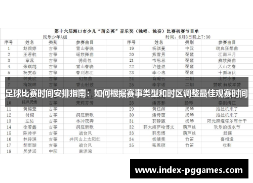 足球比赛时间安排指南：如何根据赛事类型和时区调整最佳观赛时间